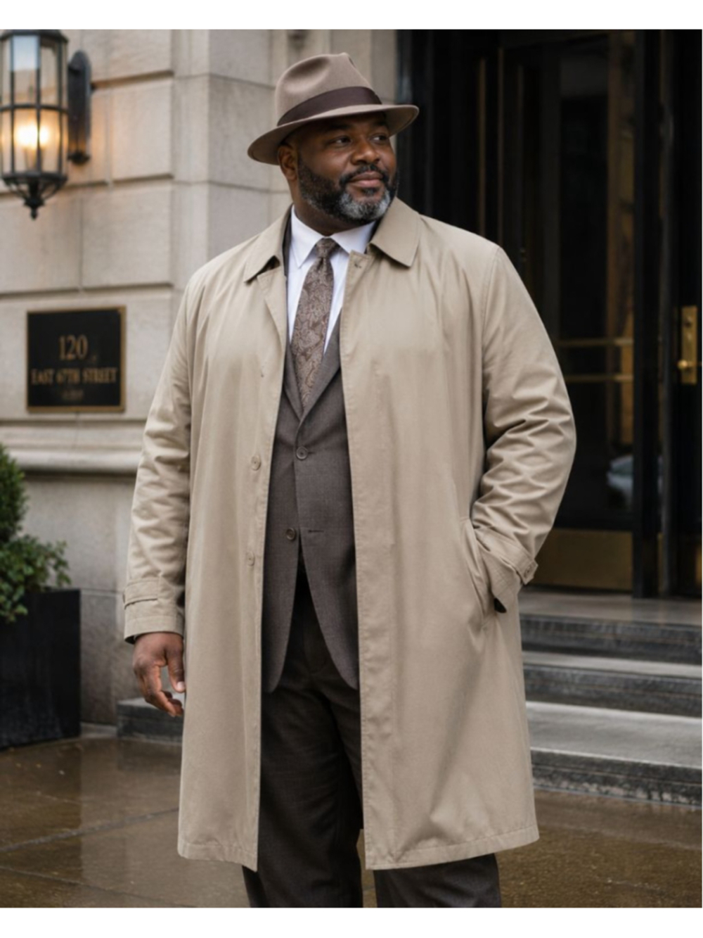 London Fog Beige Trench Coat with Brown Faux Fur Lining, Men's Size XL 42Reg